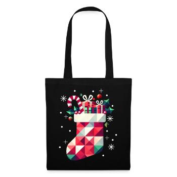 Bunter Weihnachtsstrumpf voller Geschenke - Stoffbeutel - Schwarz - Vorne
