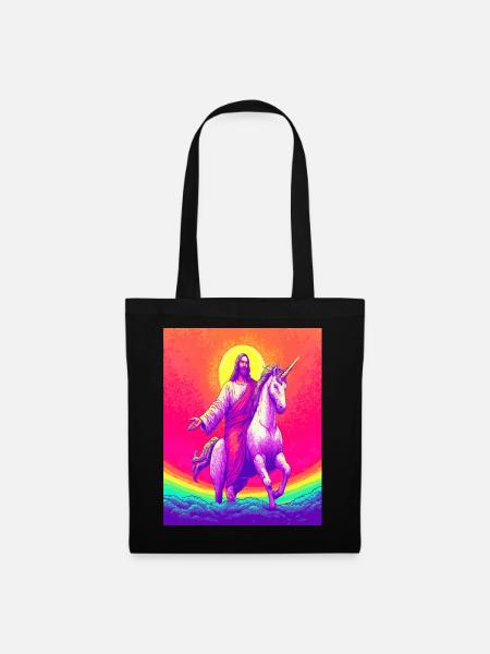 Jesus reitet Einhorn – Regenbogen Fantasy Kunstdesign - Stoffbeutel - Schwarz