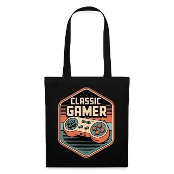 Badge de manette rétro Classic Gamer - Sac en tissu - noir - Devant