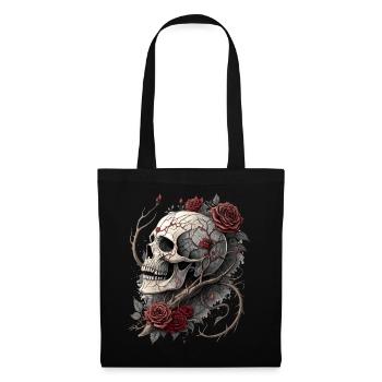 Vintage Totenkopf & rote Rosen Gothic Totenkopf - Stoffbeutel - Schwarz - Vorne