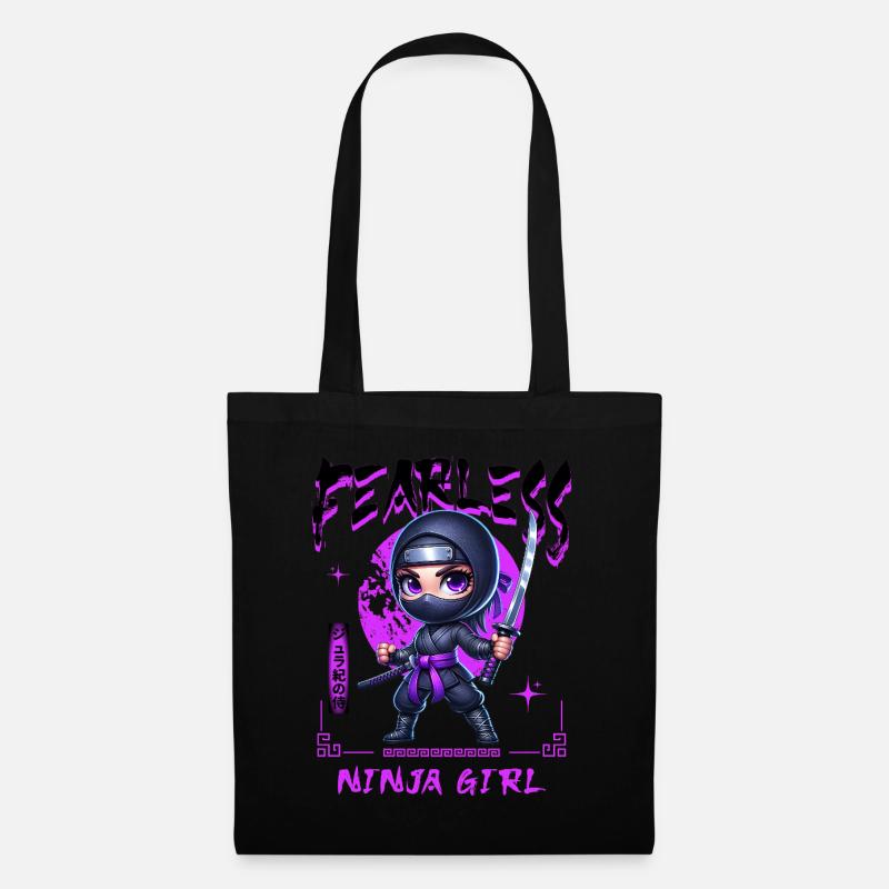 Ninja Mädchen Chibi mit Katana - Stoffbeutel - Schwarz