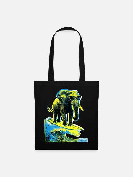 Elefant Surfer - Stoffbeutel - Schwarz