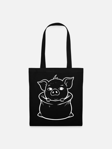 Kleines Schwein in Tasche - Stoffbeutel - Schwarz
