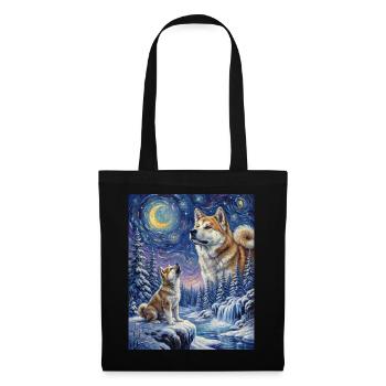 Howling to the Moon Meme Animal Dog Akita Inu - Tote Bag - black - Front