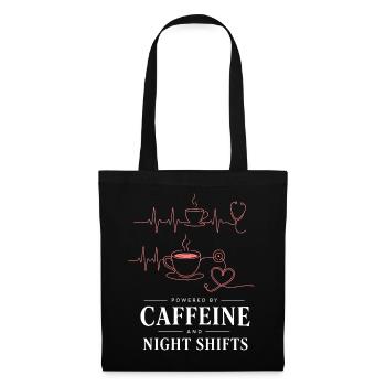 Kaffee und Nachtschicht Herzschlag - Stoffbeutel - Schwarz - Vorne