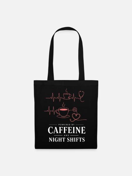 Kaffee und Nachtschicht Herzschlag - Stoffbeutel - Schwarz