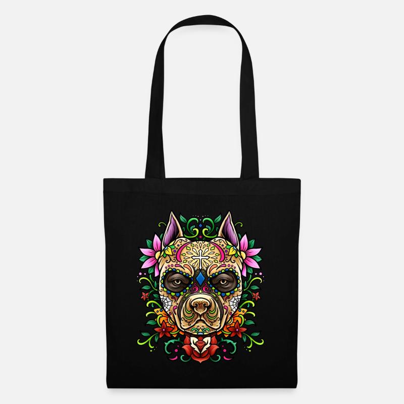 Pit Bull Sugar Skull - Dias De Los Muertos | Hund - Stoffbeutel - Schwarz