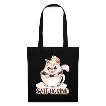 Catpuccino für Katzen und Kaffeeliebhaber Wortwitz - Stoffbeutel - Schwarz - Vorne
