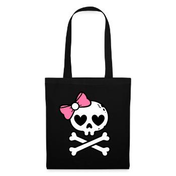 Mignon arc rose tête de mort et os croisés - Sac en tissu - noir - Devant