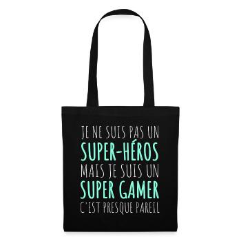 Super gamer humour gaming cadeau geek jeux vidéo - Sac en tissu - noir - Devant