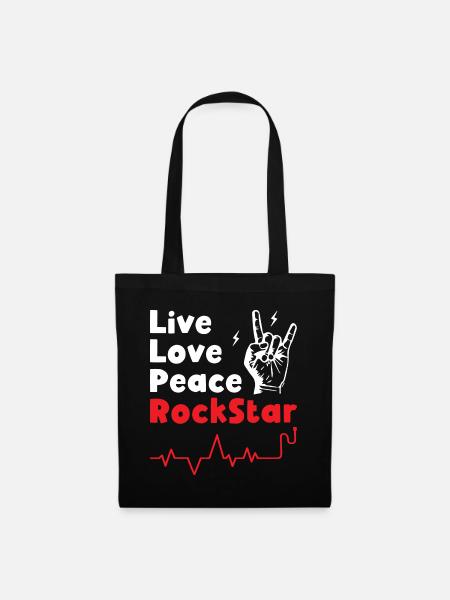 Leef Liefde Vrede Rockstars - Stoffen tas - zwart