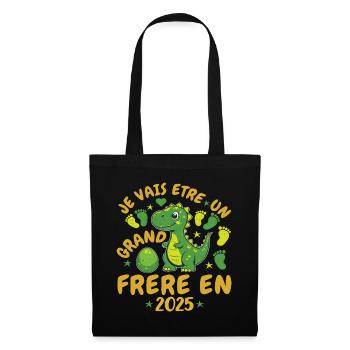 Grand Frère 2025 Annonce Grossesse Cadeau Dino - Sac en tissu - noir - Devant