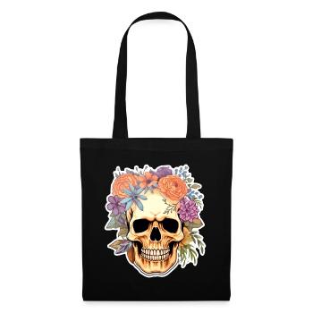 Human Skull & Flowers 15 - Tote Bag - black - Front