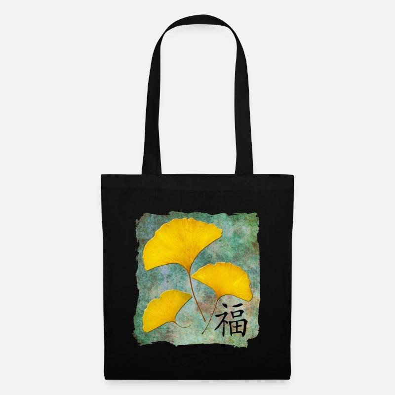 Ginkgo Feng Shui Design Glück - Stoffbeutel - Schwarz