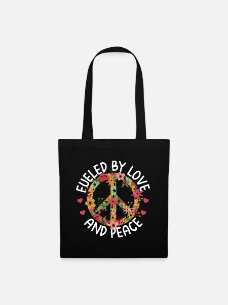 Geschenke für Hippies | Hippie Peace Zeichen 60er - Stoffbeutel - Schwarz
