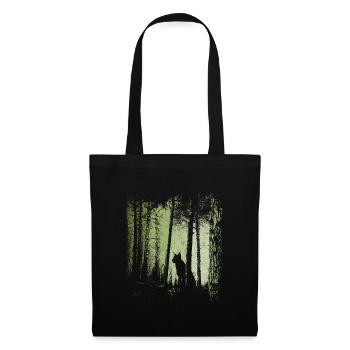 Luchs Silhouette Wildkatze im Zwielicht Wald - Stoffbeutel - Schwarz - Vorne