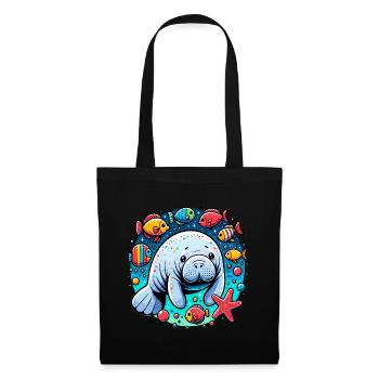 Manatee with lots of colorful fish and starfish - Tote Bag - black - Front