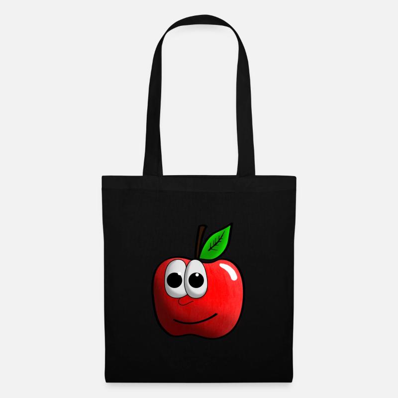 Apfel mit Gesicht Grafik - Stoffbeutel - Schwarz