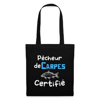 pêcheur de carpes certifié, cadeau homme pêche - Sac en tissu - noir - Devant