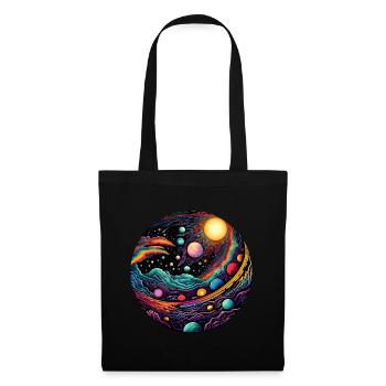 Surrealistisches Weltraum Kunstwerk mit Planeten - Stoffbeutel - Schwarz - Vorne