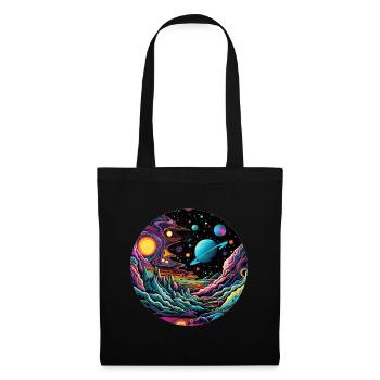 Surrealistisches Weltraum Kunstwerk mit Planeten - Stoffbeutel - Schwarz - Vorne