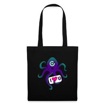 Oktopus I love You Valentinstag - Stoffbeutel - Schwarz - Vorne