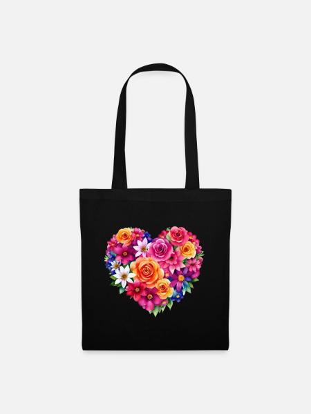 Blumen - ein Herz voller - Stoffbeutel - Schwarz
