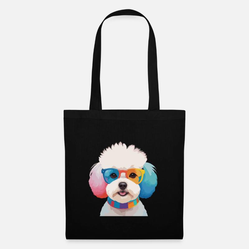 Bichon Frisé Hund Süße Bunte Brille - Stoffbeutel - Schwarz