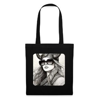 Moderne Stolze Wikingerin mit Sonnenbrille - Stoffbeutel - Schwarz - Vorne