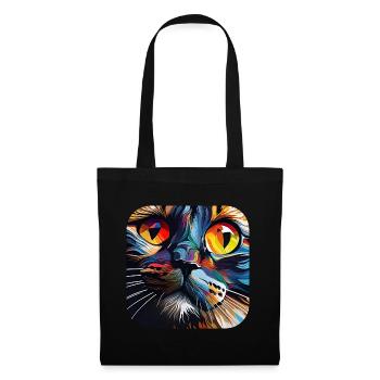 Psychedelisches Motiv Katze - Stoffbeutel - Schwarz - Vorne