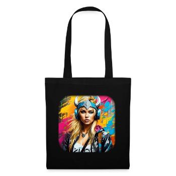 Femme viking moderne avec des écouteurs - Sac en tissu - noir - Devant