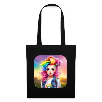 Cute girl with rainbow hair - Tote Bag - black - Front