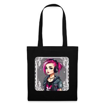 Fille punk cool aux cheveux roses - Sac en tissu - noir - Devant