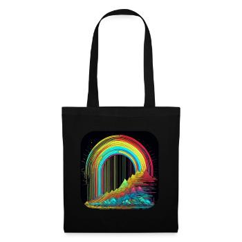 Psychedelisches Motiv Berge mit Regenbogen - Stoffbeutel - Schwarz - Vorne