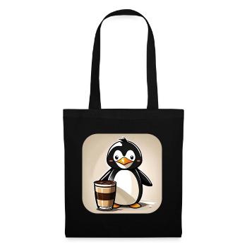 Niedlicher Pinguin mit Kaffee I - Stoffbeutel - Schwarz - Vorne