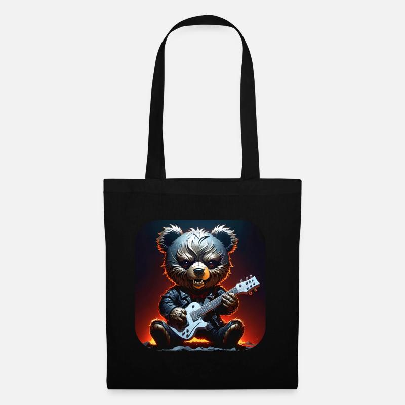 Heavy Metal Teddy Bär mit E-Gitarre - Stoffbeutel - Schwarz