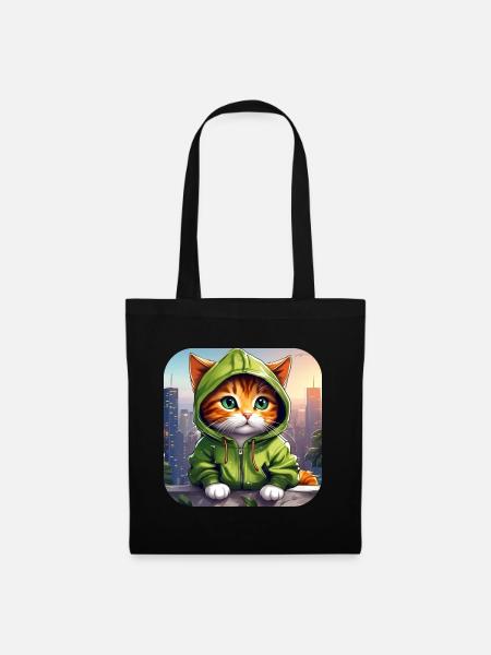 Coole Katze mit Hoodie - Stoffbeutel - Schwarz