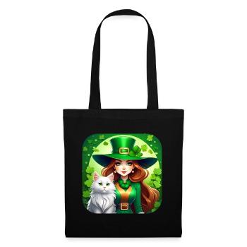 Leprechaun de la Saint-Patrick avec chat - Sac en tissu - noir - Devant