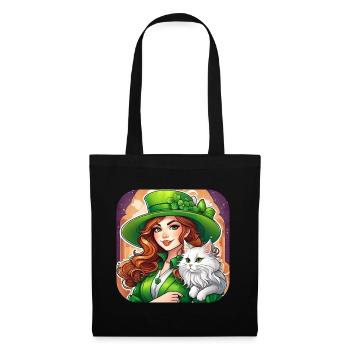Leprechaun de la Saint-Patrick avec chat - Sac en tissu - noir - Devant