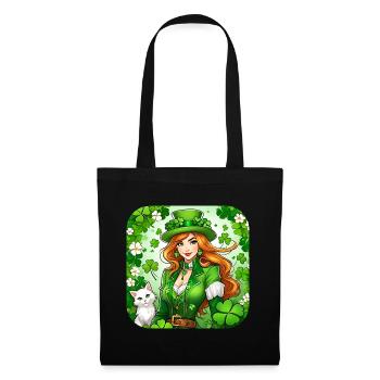 Lutin de la Saint-Patrick avec chat - Sac en tissu - noir - Devant