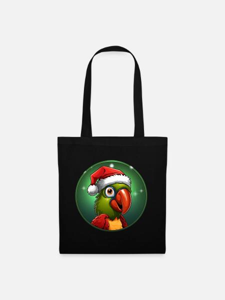 Papageien Weihnachten - Stoffbeutel - Schwarz