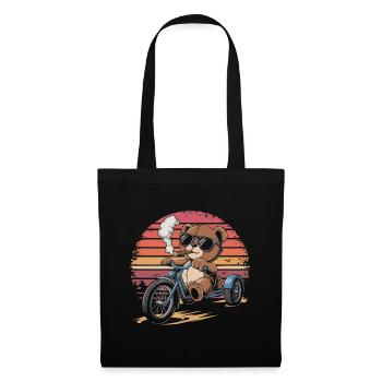 Teddy bear with sunglasses on tricycle with cigar - Tote Bag - black - Front