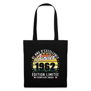 Vintage Cadeau Anniversaire 61 Ans Janvier 1962 - Sac en tissu - noir - Devant