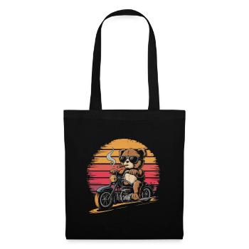 Ours en peluche avec des lunettes de soleil chevauche une moto vintage - Sac en tissu - noir - Devant