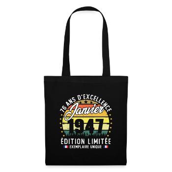 Vintage Cadeau Anniversaire 76 Ans Janvier 1947 - Sac en tissu - noir - Devant