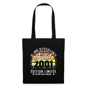 Vintage 2001 Juillet Rétro Anniversaire 22 Ans - Sac en tissu - noir - Devant