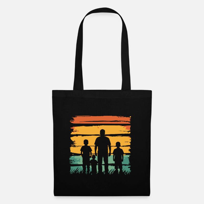 Vatertag Vater mit drei Söhnen retro vintage - Stoffbeutel - Schwarz