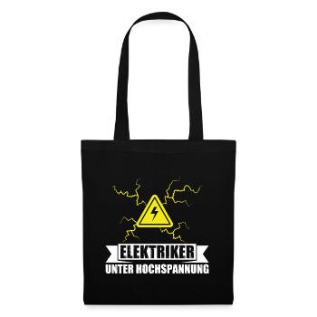 Elektriker unter Hochspannung - lustiges Wortspiel - Stoffbeutel - Schwarz - Vorne