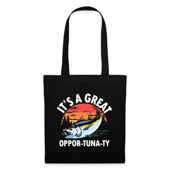 It’s a Great Oppor-tuna-ty für eine Anglerin - Stoffbeutel - Schwarz - Vorne