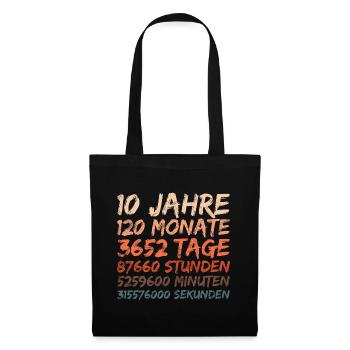 10 Jahre Geburtstag Hochzeitstag Jubiläum - Stoffbeutel - Schwarz - Vorne